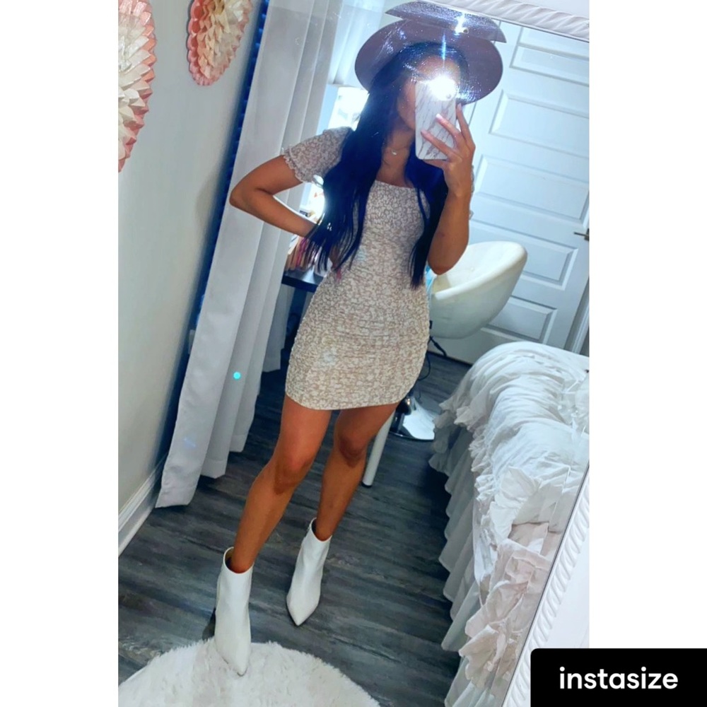 Floral Printed Mesh Gathered Dress